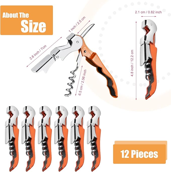 12 Pieces wine key wine opener Professional Waiter Corkscrews Stainless bottle opener Fold Serrated Foil Cutter Key for Family, Company Party,Bars,Restaurants(orange)