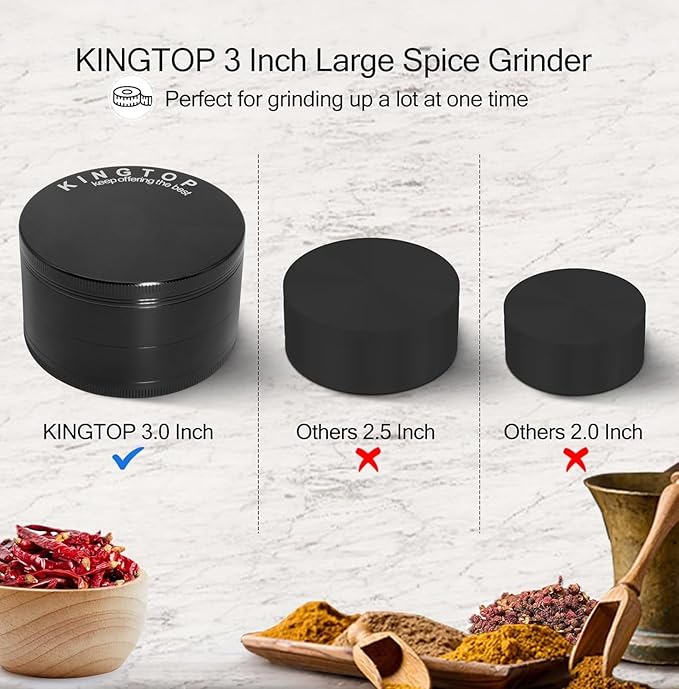 KINGTOP Grinder, Large 3" Spice Grinder (Midnight Black)
