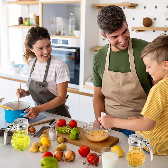 4 Pack Syrup Dispensers Glass Honey Jar Bottle Maple Sugar Dispenser 6 oz Retracting Spout Syrup Containers Pitcher For Milk Coffee Home Restaurant Kitchen Bar Oil Condiment (Delicate Style)