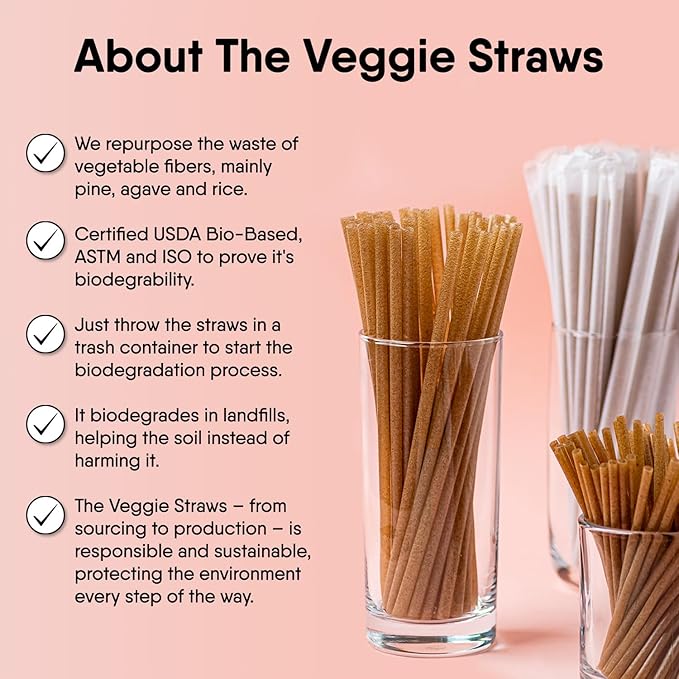 The Veggie Straws – 450 PCS of 4.75 Inches Unwrapped Biodegradable Drink Stirrers – Made of Vegetable Fibers, Best Cocktail Stirrers for Drinks of All Kinds