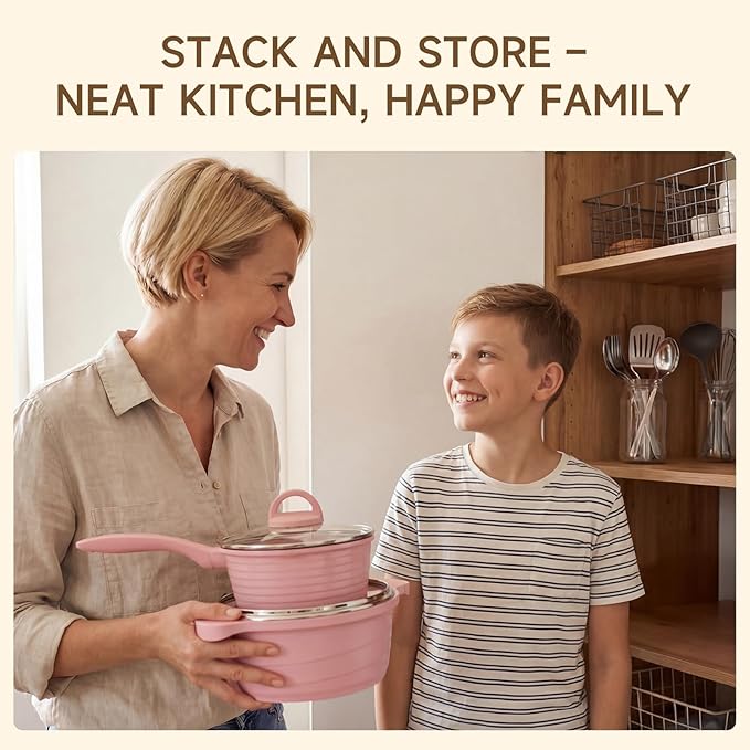 JEETEE Pink Pots and Pans Set Nonstick 23pcs, Healthy Kitchen Cookware Sets, Induction Cooking Set Pink Frying Pans, Saucepans, Sauté & Griddle & Crepe Pan (PFOA Free)