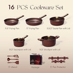 CAROTE Pots and Pans Set Nonstick, 16pcs Cookware Set Nonstick Non-Toxic & PFOA&PFOS-Free, Dishwasher, RV/Camping Cookware Set, Cooking Pots with Lids,Wine Red