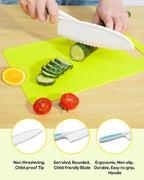 Kids Knife Set, 5 Pcs Montessori Kitchen Tools for Toddlers' Real Cooking, BPA Free Kids Safe Kitchen Cooking and Baking Set with Peeler, Cutting Board for Sandwich Bread Vegetable Fruit Present Gift