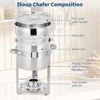 Commercial 11QT Soup Chafer Set, 4 Pack Stainless Steel Round Food Warmers Set with Pot, Notched Lids & Fuel Containers, Soup Warmers Ideal for Buffet Service & Event Catering