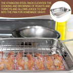Stainless Steel Roasting Pan with Rack Rectangular Baking Pan BBQ Bakeware Quarter Sheet with Handles for Turkey Chicken Meat & Vegetables (36x26x6CM)