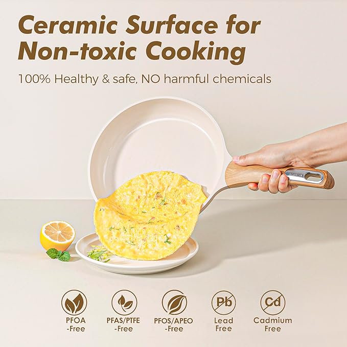 SENSARTE Ceramic Cookware Sets, Pots and Pans Set Nonstick, 20-Piece Induction Cookware, Non-toxic Healthy Non Stick Kitchen Cooking Set with Stay-Cool Handles, PFAS PTFE PFOA PFOS Free