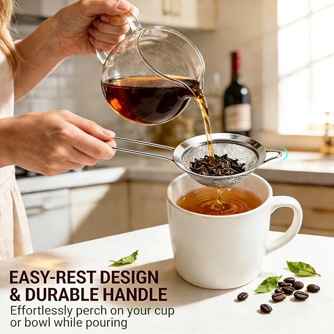 Anaeat Fine Mesh Strainers - Premium Stainless Steel Colander Sieve Sifters, with Durable Mesh and Sturdy Handle, Excellent for Sifting Dry ingredients, Flour, Pastas, Rice, Tea (6.3"）