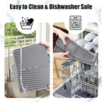 TIKNIK Silicone Dish Drying Mat, Stone Drying Mat for Kitchen Counter with Built-In Drain, Non-Slip Drain Pad with Built-in Drain, Heat Resistant Stone Drying Mat, Hangable, Grey-2pcs, 16" x 12"