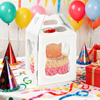 6 Pieces Tall Cake Boxes for Tier Cakes, 10''W x 10''L x 12''H Paper Bakery Carrier with Cake Board Window Handle, Disposable Large Layer Cake Safe Transport Box for Birthday, Wedding, Party