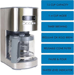 Koolatron Kenmore Elite Drip Coffee Maker - 12-Cup Programmable Coffee Machine With Glass Pot, Pause and Pour, Auto Shut-Off, Large Water Reservoir, Reusable Filter, Dishwasher Safe Carafe