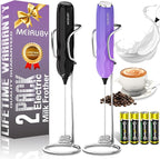 MEIRUBY 2-Pack Milk Frother Handheld with Stand, Valentines Day Gifts for Him and Her, Electric Coffee Frother, Coffee Lover Gift for Lattes, Cappuccino, Matcha & Hot Chocolate, Black/Colorful