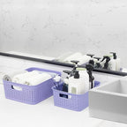 Soddeph Plastic Storage Baskets for Cabinets, Household Pantry Organization with Handle,Organizer Bins for Room,Bathrooms,Under-Sink,Kitchen (Purple, M-3PACK)