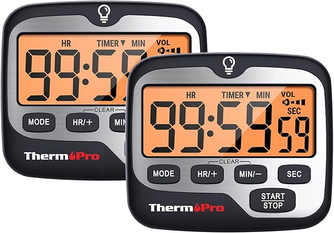 TempPro TM01(2 Pack) Kitchen Timers for Cooking with Count Up Countdown Timer, Digital Timer for Kids with Touch Backlit, Study Timers for Classroom Teacher Supplies (Previously ThermoPro)