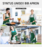 Syntus 12 Pack Bib Apron, Unisex Aprons Adjustable Waterdrop Resistant with 2 Pockets Cooking Kitchen Apron for Chef, BBQ Drawing Apron Bulk, Dark Green