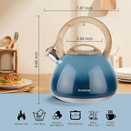 MARSKITOP Tea Kettle Stovetop Whistling Tea Pots for Stove Top Food Grade Stainless Steel Teapot for Induction Cooktop, 2.6 Quart, Blue