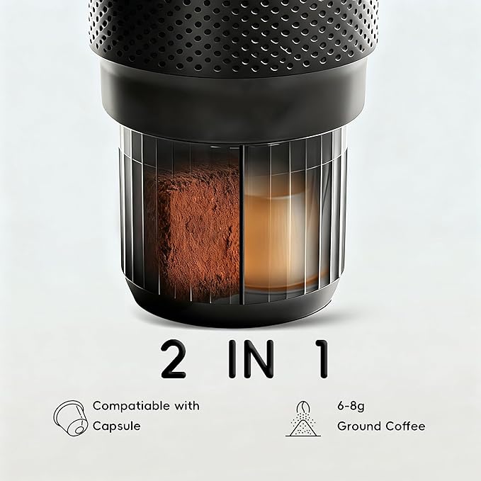 Portable Electric Espresso Machine, Travel Coffee Maker for Camping, Car Coffee Maker Self-Heating With Ground Coffee