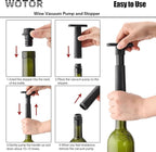 WOTOR Wine Stoppers Vacuum, Wine Saver, Wine Pump Vacuum Stoppers, Wine Preserver, Reusable Bottle Sealer Keeps Wine Fresh (Black, 8 Pieces)