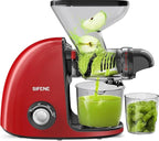 SIFENE Cold Press Juicer, 2nd Gen Dual Wide Mouth Slow Masticating Juicer for Whole Fruit, Celery & Ginger, High Yield Extractor, Quiet Motor, Reverse Function, Red