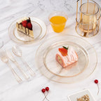 Goodluck 120PCS Gold Plastic Plates, Disposable Gold Glitter Plates, Heavy Duty 60pcs 10.25" Dinner Plates, 60pcs 7.5" Disposable Dessert Plates, Disposable Plates for Party, Wedding