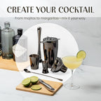 Modern Mixology 21-Piece Cocktail Shaker Set with Stand | Complete Cocktail Kit Gift Set | Top Bartender Gifts for Men & Women | Portable Bar Tools (Black, Brown Stand)