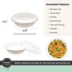 MULMEHË Plastic Food Storage Take-Out Container and Lid Combo, 16 oz, Microwaveable, Round, White, 6x1.5”, Set of 150