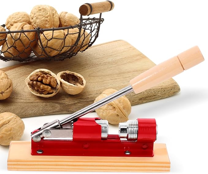 UKCOCO Mechanical Walnut Nutcracker Tool Multi-function Walnut Opener Plier with Red Handle Household Nut Shell Opener and Nuts Kitchen Specialty Gadget for Easy Shell Breaking