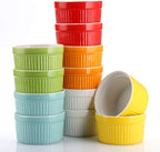 Foraineam 12 Pack 6 oz Ramekins Bakeware 6 Colors Porcelain Souffle Dishes Dessert Custard Baking Cups for Souffle, Creme Brulee and Ice Cream