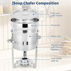 GarveeHome 7QT Soup Chafer Set of 4, Stainless Steel Round Soup Warmer with Pot, Notched Lids & Fuel Holders, Commercial Food Warmer for Buffets, Events and Party Service