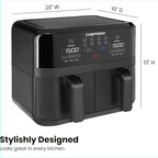 Chefman TurboFry Touch Dual Air Fryer, Maximize The Healthiest Meals With Double Basket Capacity, One-Touch Digital Controls And Shake Reminder For The Perfect Crispy And Low-Calorie Finish
