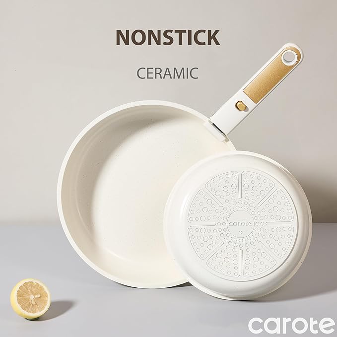 CAROTE 6pcs Pots and Pans Set Non Stick, Cookware Sets, Kitchen Set, Oven/Fridge Safe, Space Saving Pots Set, Nonstick Cooking Set with Versatile Detachable Handle, Induction RV Set