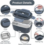 Herrfilk Electric Lunch Box Food Heater, 3 in 1 Ultra Quick Heated Lunch Boxes for Adults, 12V/24V/110V Portable Food Warmer for Car/Truck/Office With Fork Spoon and Insulated Carry Bag