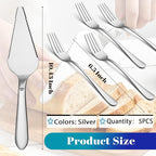 Eisinly 1 Pcs Cake Pie Server and 4 Forks Set for Wedding, Elegant Pizza Slicer Server Set with Stainless Steel Big Serrated Edges, Cake Cutter Pie Spatula for Birthday Anniversary, Silver