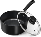 MICHELANGELO Nonstick Saucepan with Lid, Ceramic Sauce Pan Sets, Easy to Clean Sauce Pans, Multi-Purpose Cooking Pots, 2QT, Black