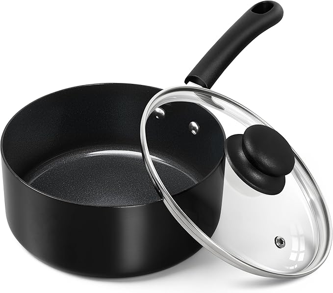MICHELANGELO Nonstick Saucepan with Lid, Ceramic Sauce Pan Sets, Easy to Clean Sauce Pans, Multi-Purpose Cooking Pots, 2QT, Black