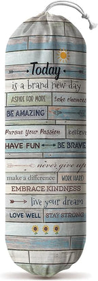 Hglian Inspirational Grocery Bag Storage Dispenser Today Is A New Day Quotes Plastic Bag Holder Organizer Container for Shopping Trash bags -Teal Motivational Kitchen Décor Canvas Art 23x9