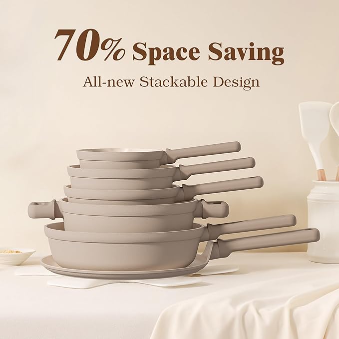 SENSARTE 20Pcs Pots and Pans Set Nonstick, Ceramic Cookware Set Non Stick, Non-toxic Healthy Kitchen Cooking Set, Induction Compatible, Dishwasher Safe, PFAS/PTFE/PFOA Free, TAUPE