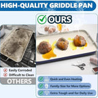 SafBbcue 20" x 13" Double Burner Griddle Pan, Non-Stick Ceramic Coated, for Outdoor Gas Pellet Grill, Stove Top Charcoal Grills, for Weber Charbroil Camp Chef Grill, Blue