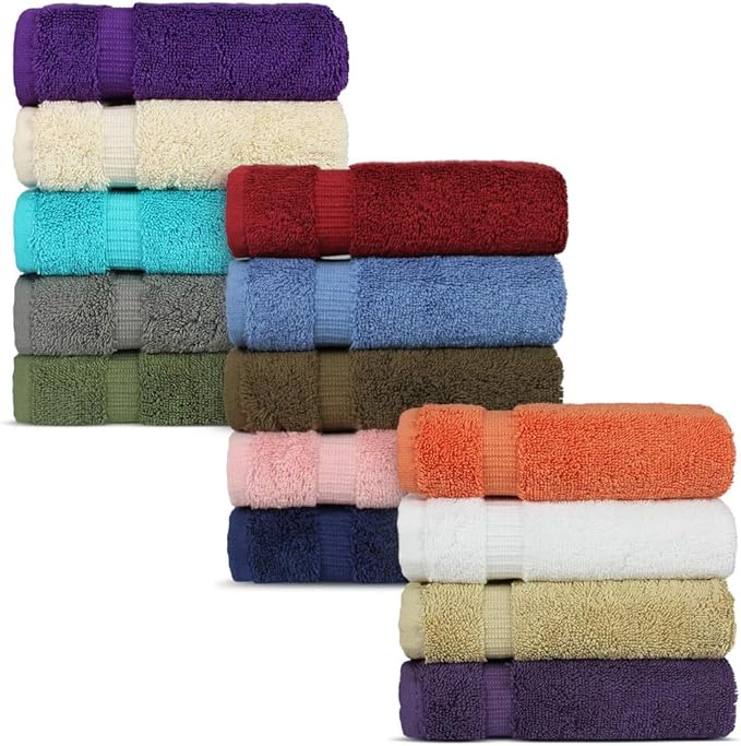 Chakir Turkish Linens Hotel & Spa Quality, Highly Absorbent 100% Cotton Turkish Washcloths (2 X 6 Random Colors - Set of 12)
