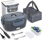 Herrfilk Electric Lunch Box Food Heater, 3 in 1 Ultra Quick Heated Lunch Boxes for Adults, 12V/24V/110V Portable Food Warmer for Car/Truck/Office With Fork Spoon and Insulated Carry Bag