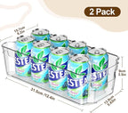 Clear Fridge Organizer, Refrigerator Organizer Bins with Handle, Freezer, Kitchen Cabinet, Pantry Organization, BPA Free Fridge Organizers (12.4 inch 2 Pack)