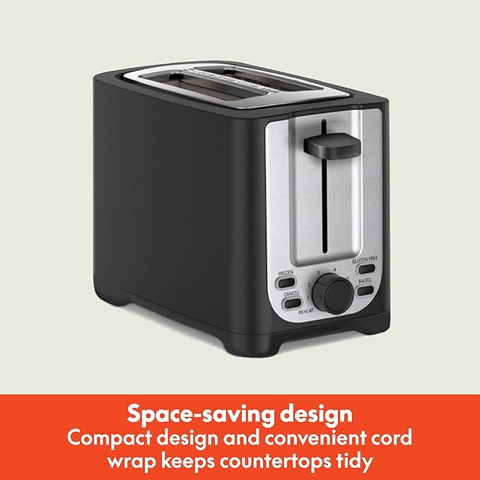 bella 2 Slice Toaster with Auto Shut Off, Extra Wide Slots & Removable Crumb Tray and Cancel, Defrost & Reheat Function, Toast Bread, Bagel & Waffle, Black