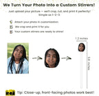Custom Photo Face Stir Sticks Pack 5-500pcs, Personalized Acrylic Drink Stirrers with Your Photo, Dog, Cat, Logo or Face, Custom Cocktail Swizzle Sticks for Birthday & Graduation Decor