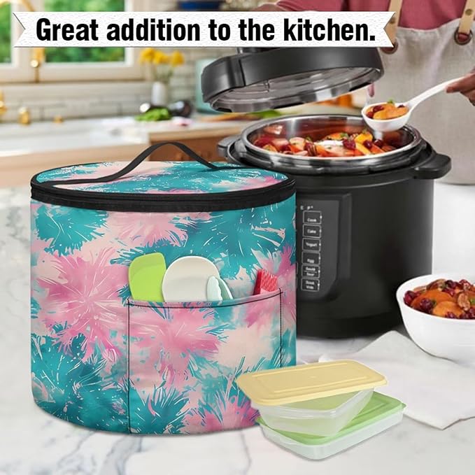 Electric Pressure Cooker Insulation Bag Effective Insulation Electric Cooker Storage Handbag for Housewarming, Green Pink Tie Dye