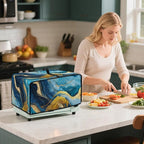 Marble Print Toaster Oven Dust Cover for Kitchen Counter, Heavy Duty Heat-resistant Microwave Oven Protective Cover Air Fryer Covers, Blue & Gold (Medium-16.1 * 19.71 * 10 inches)