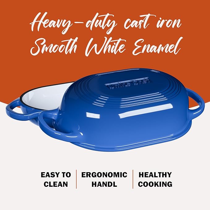 Enameled Cast Iron Dutch Oven for Bread Baking - incl. Sourdough Bread-Baking Supplies like Banneton Bread-Proofing Basket - 5QT Loaf Cast Iron Bread Oven Pan with Lid Meatloaf Pan with Lid, Sour Sough Tools, Lame(Blue）