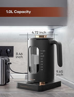 Electric Tea Kettle, INTASTING Glass Electric Kettle with tea Infuser and Precise knob temperature control, 1200W Fast Heating, BPA-Free, Easy to Clean, 1 Liter (Dark Gray)