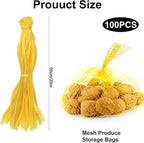 100Pcs Produce Mesh Bags,20 Inch Seafood Boil Bags Packing Supplies Net,Reusable Mesh Nylon Netting Bulk Storage Bag for vegetables Storage Fruits Seafood and Other Agricultural Products(Yellow)