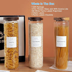 CZZGSM 3 Set Glass Pantry Storage Jars with Acacia Airtight Lid - 50oz Thicken Glass Kitchen Canisters with 132 Pantry Labels - Tall Food Storage Containers with Wood Lid for Pasta,Spaghetti,Cereal