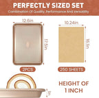 Baking pans Set, 2 Sheet Pans(17.5'' X 11.8'') and 250 unbleached Sheets of Parchment Paper, Thickened Nonstick Cookie Sheet for Baking, Carbon Steel Baking Pan
