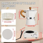 4-in-1 Moka Pot Espresso Set with Electric Stove 3 Cup Aluminum Stovetop Coffee Maker Percolator Italian Classic Mocha Coffee Machine with Powder Dispenser Filter Paper Portable Camping White